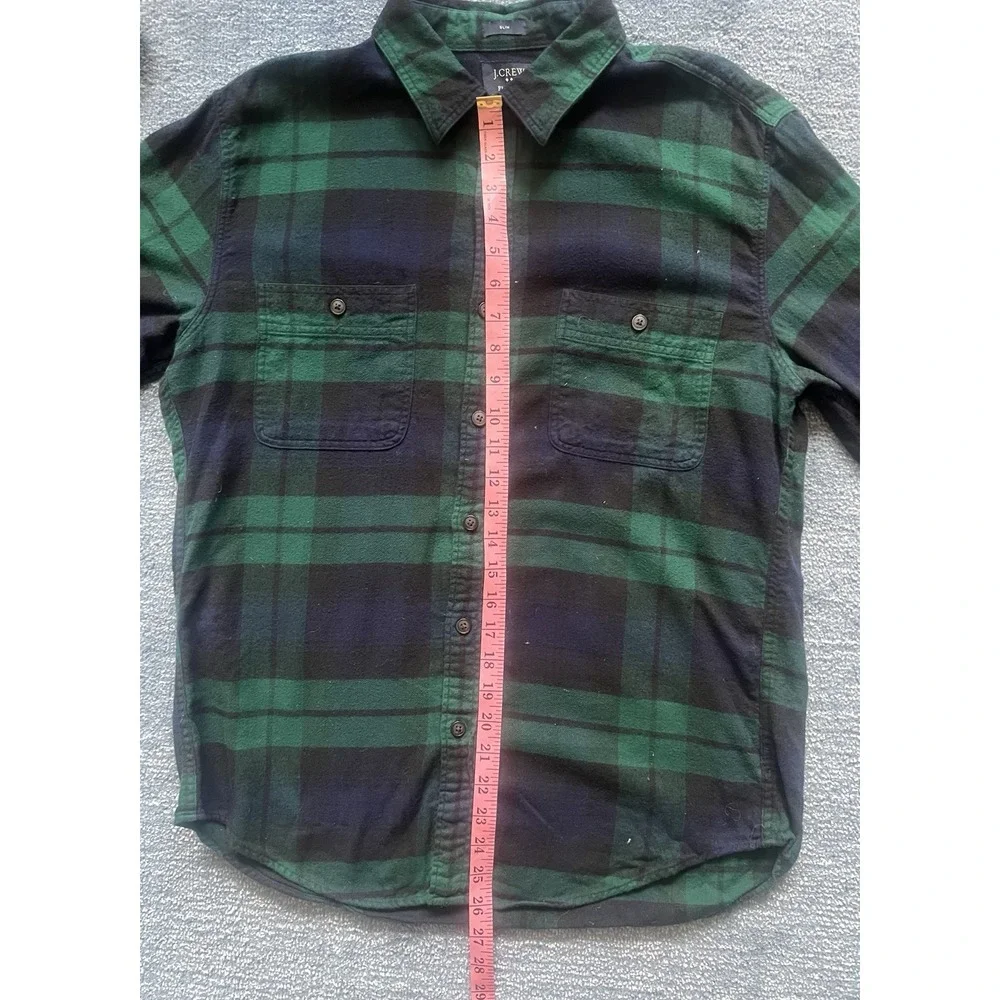 J Crew Shirt Men L Blue Green Slim Blackwatch Plaid Tartan Outdoors Country‎